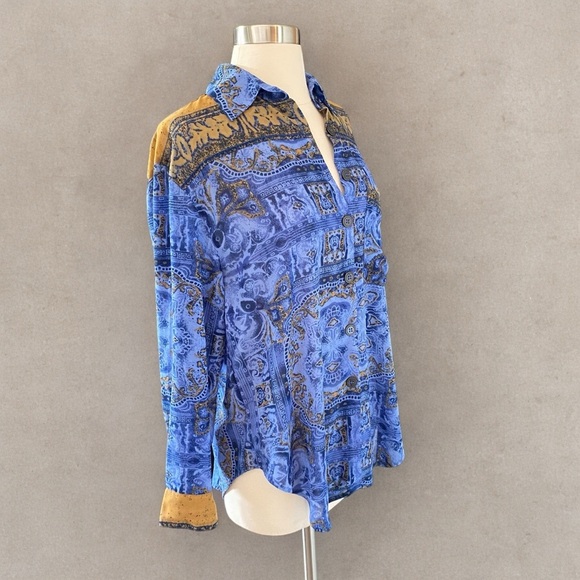 Coastal Semi Sheer Printed Long Sleeve Button Down Blouse - Picture 7 of 12